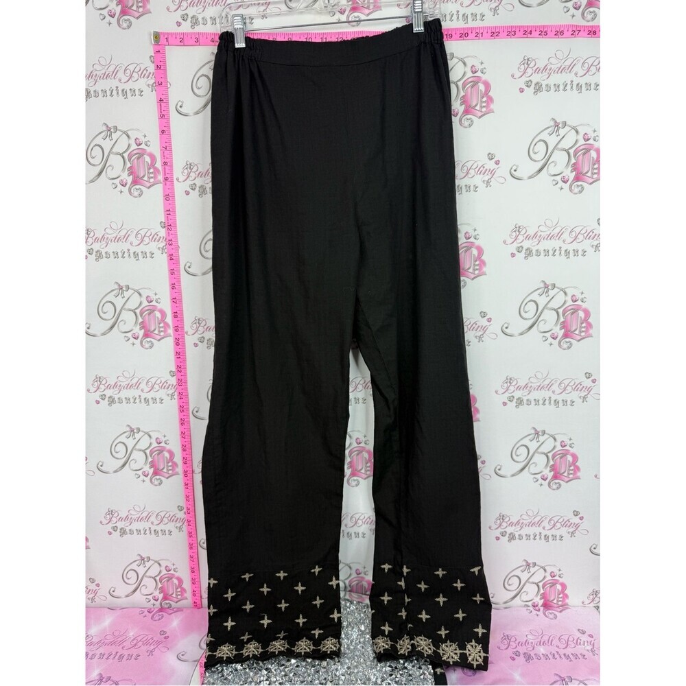 Pants wide leg Black Wide Leg Pants with Embroidered Hem